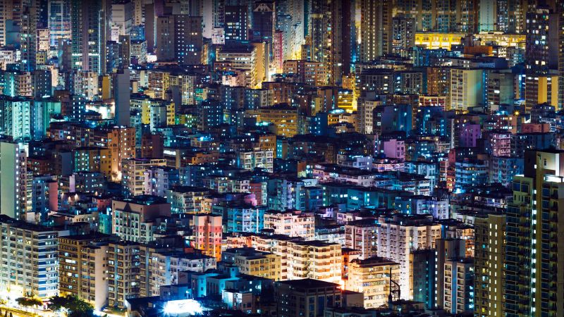 Illuminated, Cityscape, Buildings, Night City, Metropolis, Wallpaper