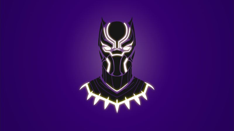 Black Panther, 10K, Cartoon, Minimalist, Purple background, 5K, 8K, Wallpaper