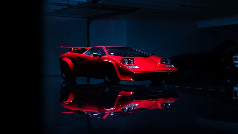 Lamborghini Countach, Classic cars, Exotic car, Dark aesthetic, 5K, Wallpaper