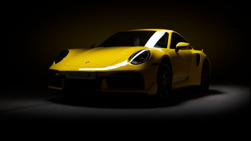 Porsche 911 Turbo S, CGI, Dark background, Wallpaper