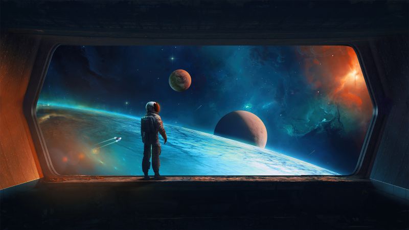Astronaut, Digital Art, Planets, Spaceship, Space exploration, Wallpaper