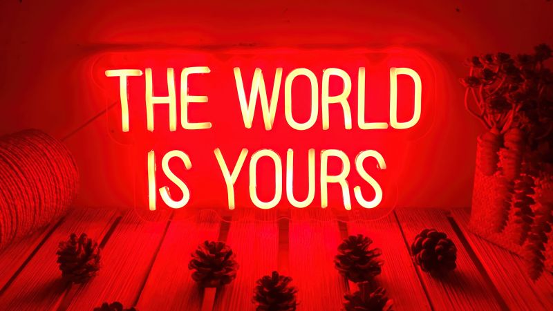 The World is Yours, Neon sign, Red aesthetic, 5K, Wallpaper
