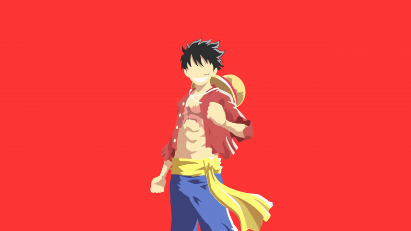 Luffy, Minimalist, Faceless, 5K, Red background, Wallpaper