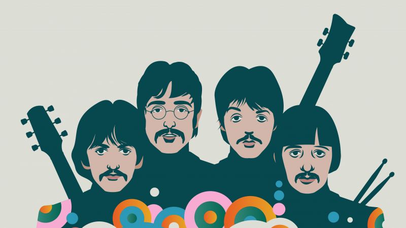 The Beatles, Illustration, 5K, John Lennon, Paul McCartney, Ringo Starr, George Harrison, Wallpaper