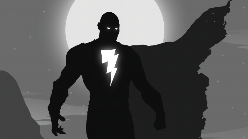 Black Adam, Silhouette, DC Superheroes, Monochrome, 5K, Black and White, Wallpaper