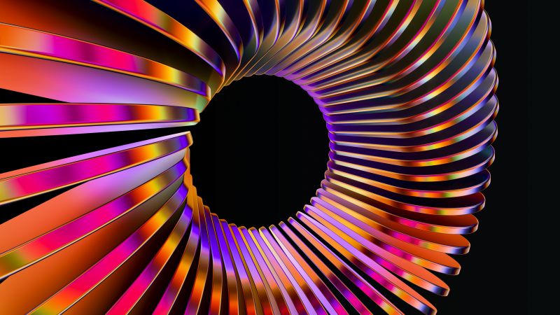 Spiral vortex, Vibrant, Black background, 5K, Wallpaper