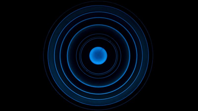 Circles, Illusion, Black background, Spiral, Blue rings, 5K, Wallpaper