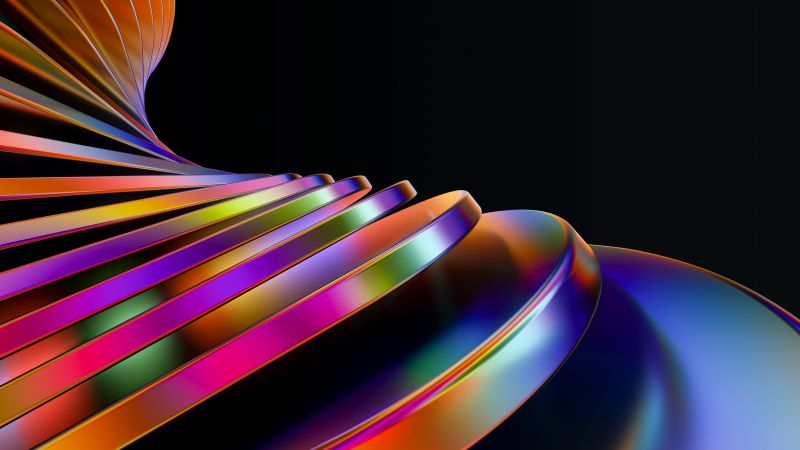 Abstract design, Rainbow swirl, Black background, Colorful, Vibrant, 3D Render, 5k, Wallpaper