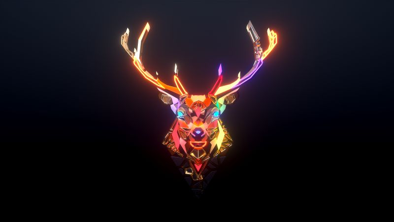 Deer, Neon, Colorful, Glowing, Surreal, Dark aesthetic, Digital Art, Wallpaper