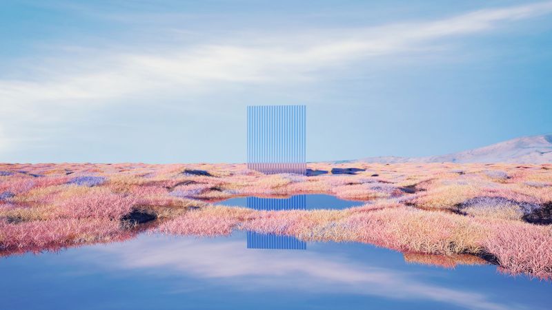 Mysterious, Landscape, Glass, Geometric, Reflection, Body of Water, Surreal, 5K, Wallpaper