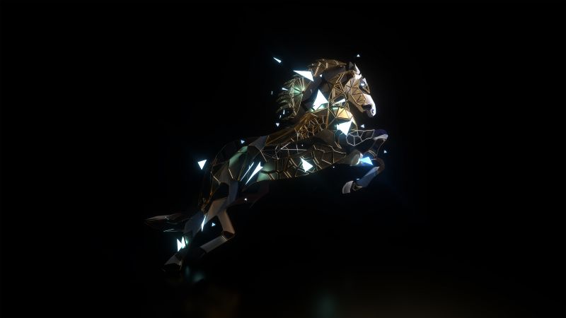 Horse, Low poly, Surreal, AMOLED, Black background, Wallpaper