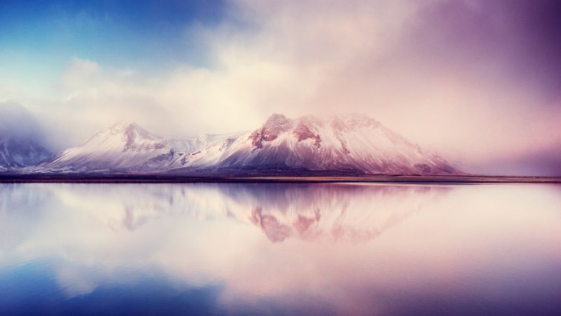 Mountains, Aesthetic, Reflection, Mist, Scenery, Snow covered, Wallpaper