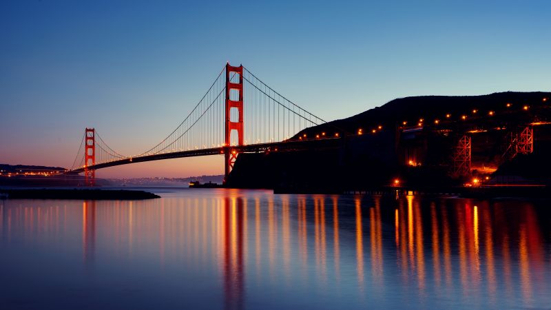 Golden Gate Bridge, Scenic, Sunset, Reflections, San Francisco, Wallpaper