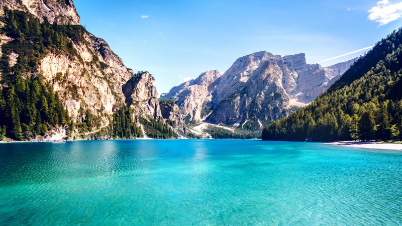 Pragser Wildsee, Italy, Lake, Alps mountains, Wallpaper