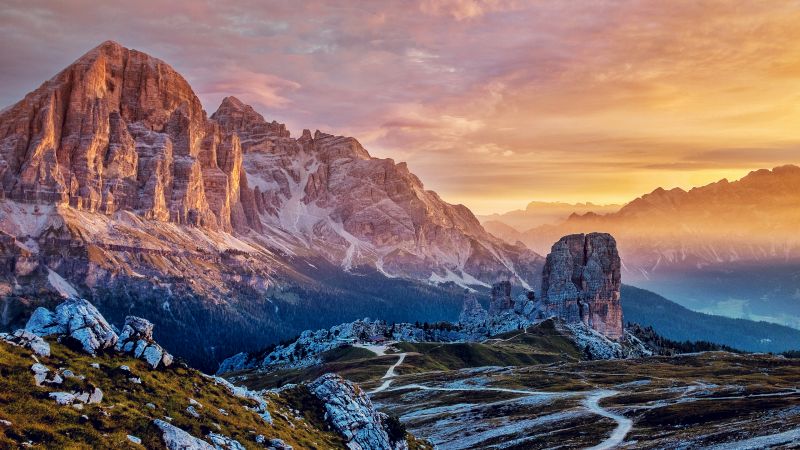 Mountains, Cinque Torri, Italy, Scenery, Sunlight, Wallpaper