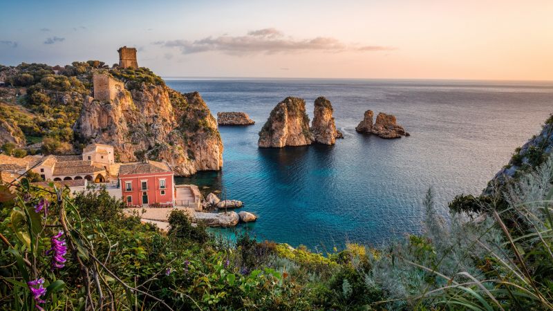 Mediterranean Sea, Rocks, Sicily, Italy, Serenity, Wallpaper