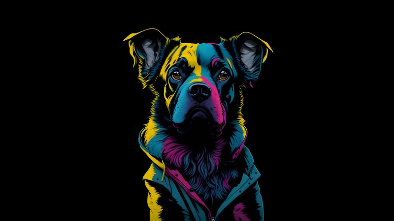 Dog, Digital Art, AMOLED, 10K, Black background, 5K, 8K, Wallpaper