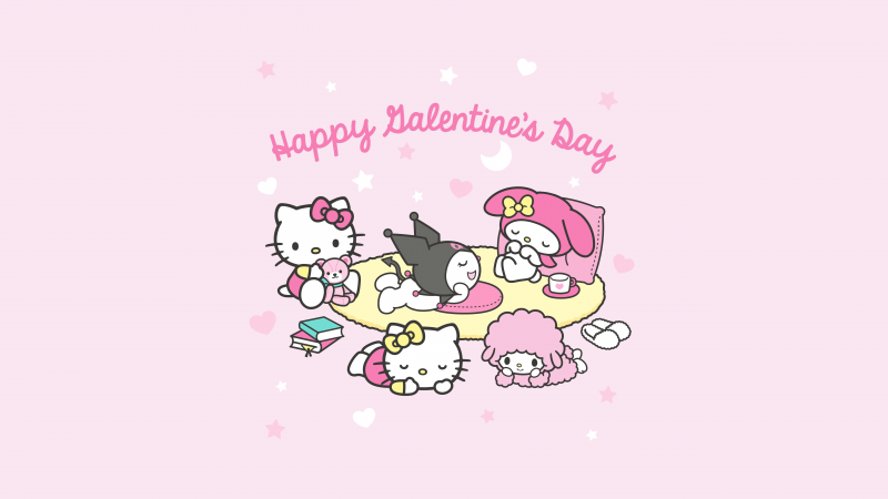 Happy Valentine's Day, Hello kitties, Kuromi, Cinnamoroll, My Melody, 5K, Sanrio, February, Wallpaper