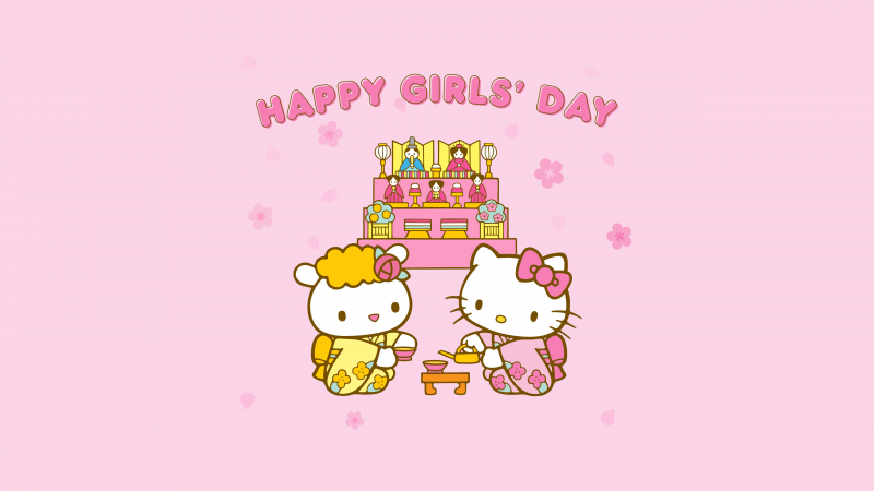 Happy girls day, Pink aesthetic, Hello kitties, 5K, Wallpaper