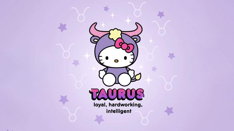 Taurus, Hello Kitty, Zodiac sign, Purple aesthetic, 5K, 8K, Wallpaper