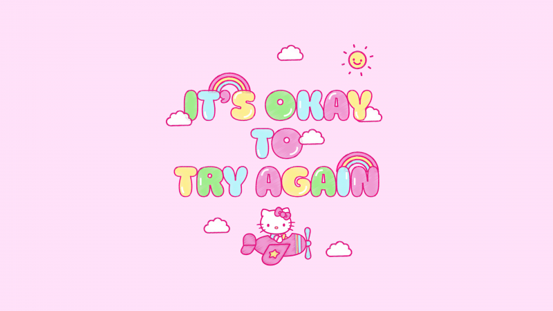Try again, Hello kitty quotes, Pink background, Wallpaper