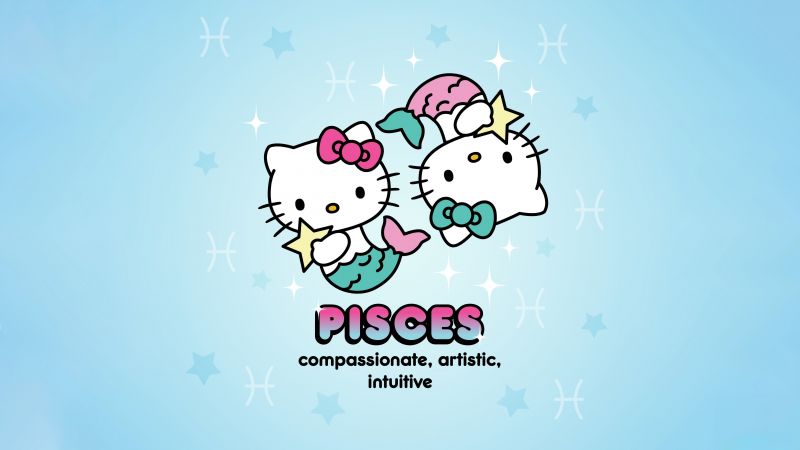 Pisces, Hello Kitty, Zodiac sign, Artistic, 5K, Sanrio, Wallpaper