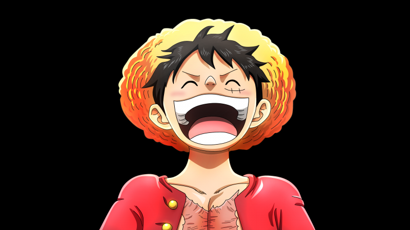 Luffy, Laughing, One Piece, 5K, Black background, Wallpaper