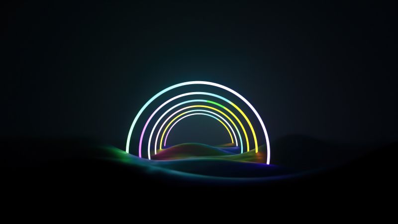 Neon art, Rainbow, Glowing, Dark aesthetic, 5K, Wallpaper