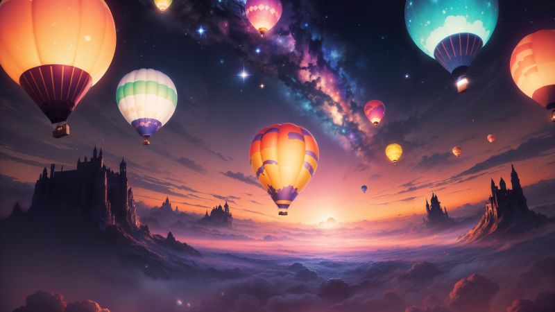 Hot air balloons, Aesthetic, Festival, Surreal, AI art, Colorful, 5K, Milky Way, Wallpaper