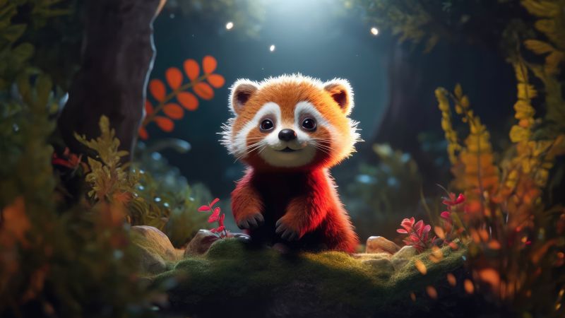 Red panda, Adorable, Cute animal, AI art, Forest, Wallpaper