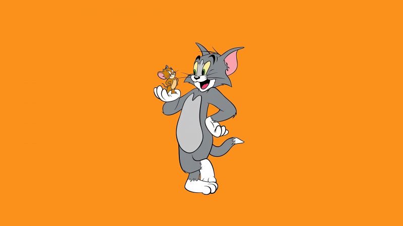 Tom & Jerry, Cartoon, 5K, White background, Yellow background, Tom and Jerry, Wallpaper