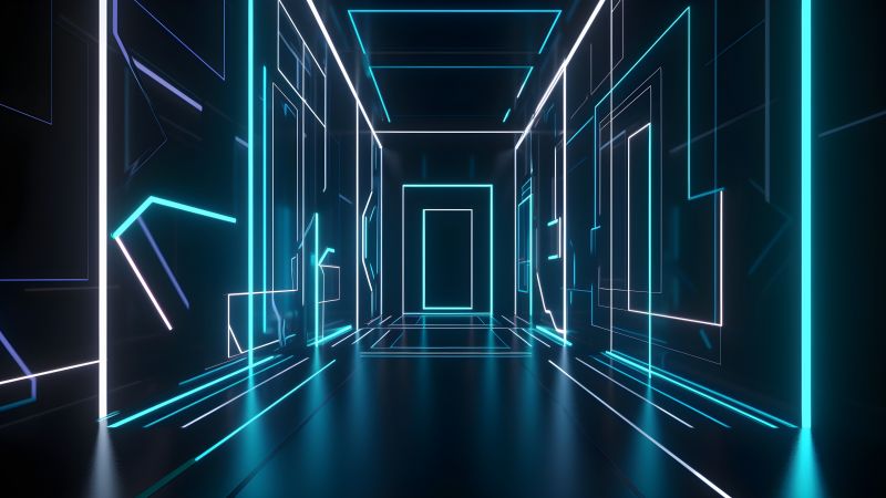 Neon, Wall, Modern lighting, Cyan, 5K, Wallpaper