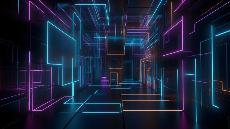 Neon background, Colorful, Digital Art, Glowing, Interior, 5K, Wallpaper