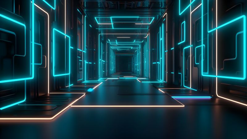 Glowing, Neon, Corridor, Cyberpunk, 5K