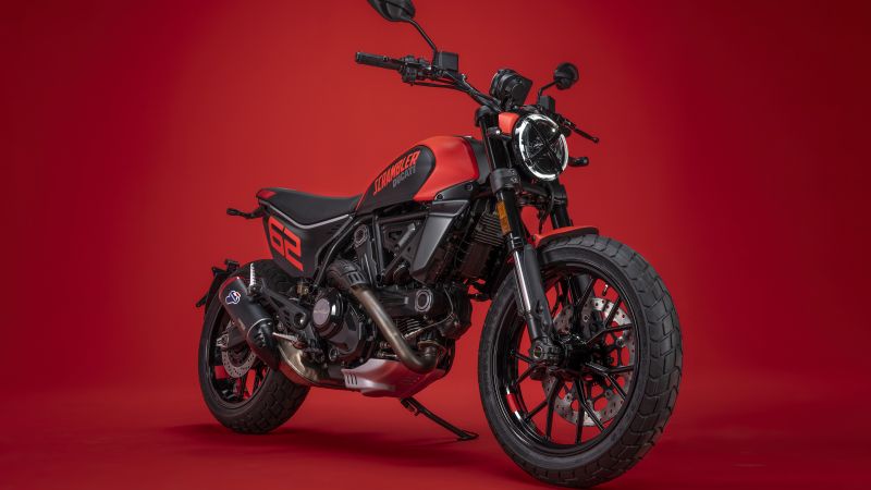 Ducati Scrambler Full Throttle, Red background, 2023, Wallpaper