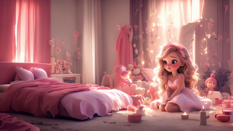 Barbie, Room, Cute Girl, Girly backgrounds, Pink aesthetic, AI art, Wallpaper