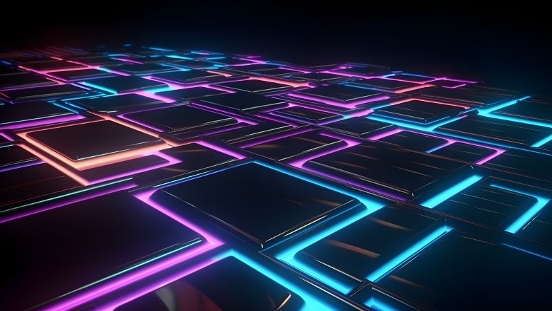 Neon, Floor, Maze, Glowing lights, Surreal, 5K, Wallpaper