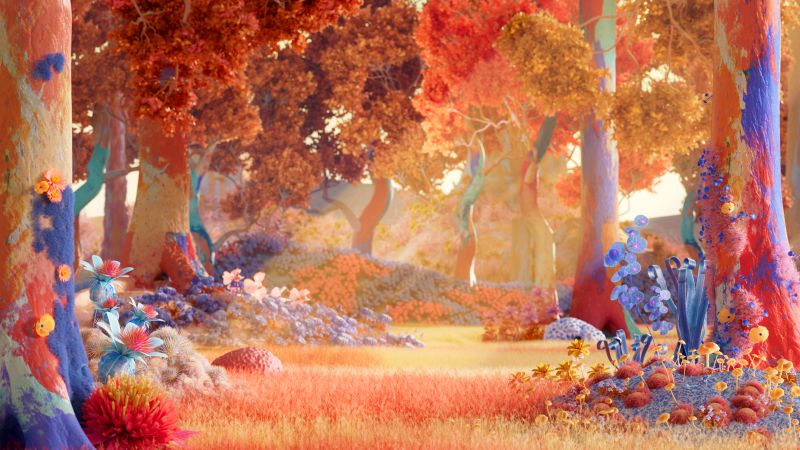 Autumn Forest, Digital Art, Serenity, Vibrant, Orange aesthetic, Fall, Sunlight, Wallpaper