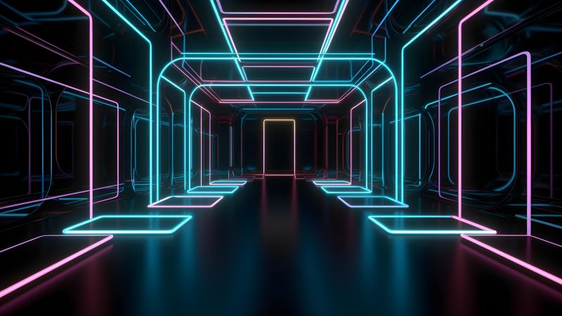 Neon art, Modern lighting, Interior, 5K, Wallpaper