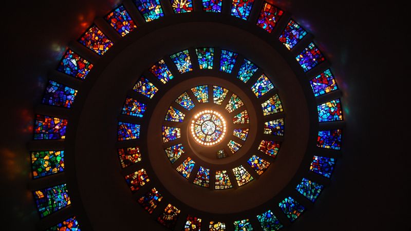 Spiral ceiling, Stained glass, Church, HD, Wallpaper