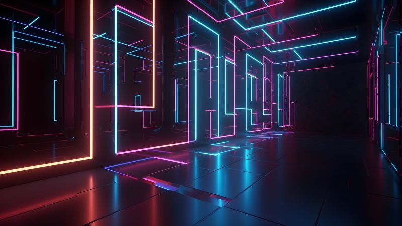 Neon Lights Wallpaper 4K, Hallway, Reflection, Trendy, 5K