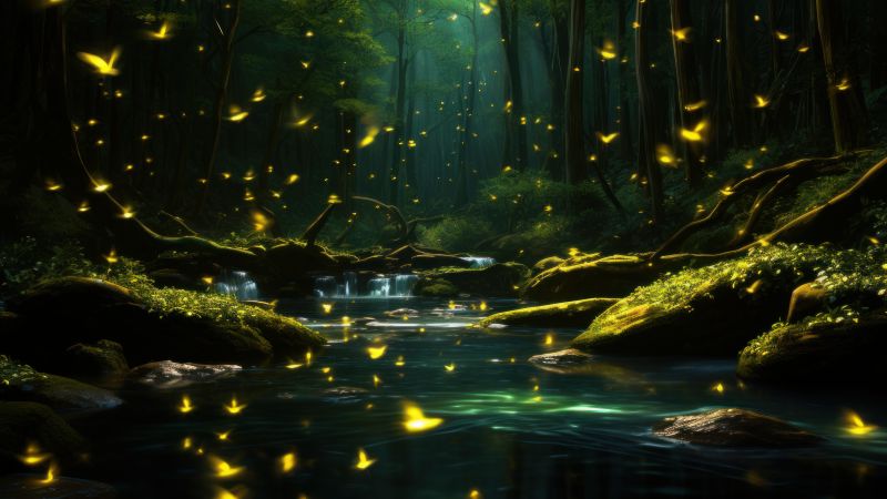 Fireflies, Forest, 8K, Aesthetic, River, Night, Mystic, 5K, Wallpaper