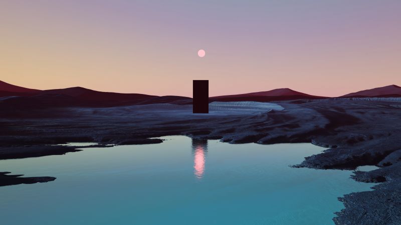 Monolith, Ultrawide, Sunset, Lake, Scenic, Surreal, Landscape, Wallpaper