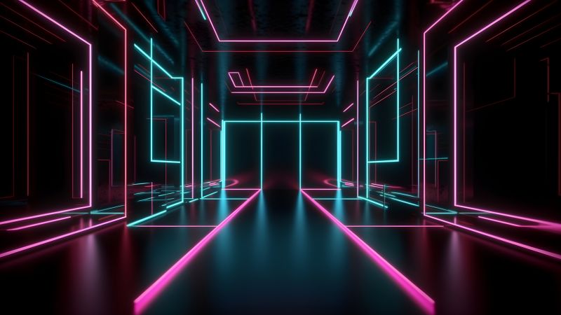 Neon Lights, Dark room, Futuristic, Cyberpunk, 5K, Wallpaper