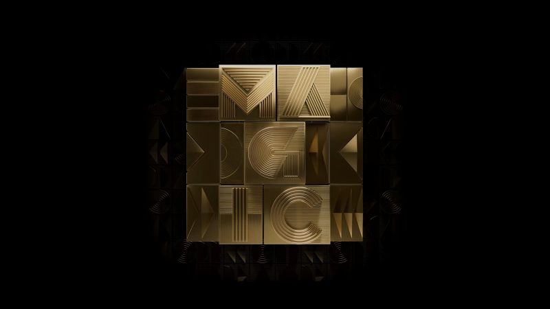HONOR Magic V2, 3D background, Golden letters, AMOLED, 5K, Wallpaper