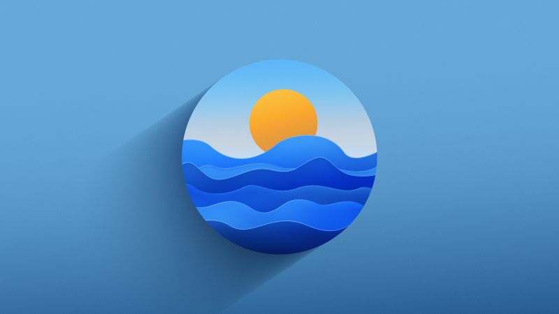 Sunset, Illustration, 5K, Blue aesthetic, Circle, Ocean, Wallpaper
