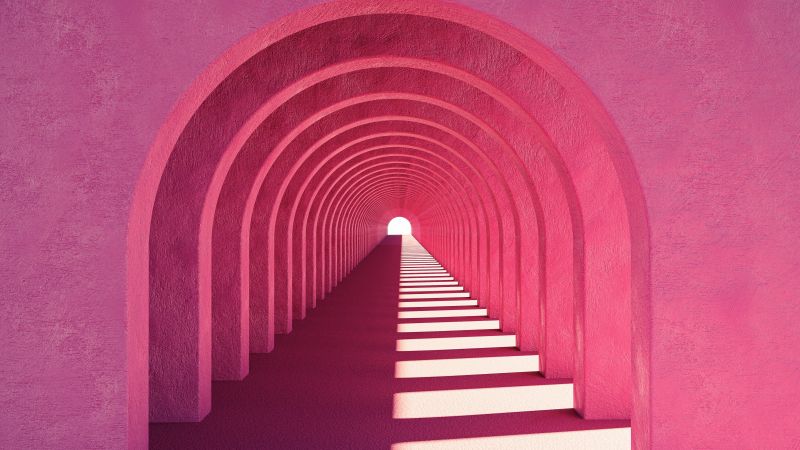 Pink aesthetic, Arches, Tunnel, 5K, Wallpaper