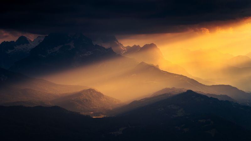 Sunlight, Bavarian Alps, Germany, 5K, Landscape, Cloudy, Wallpaper