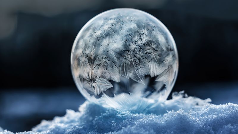 Frozen bubble, Soap Bubble, Crystal, Winter snow, Frosty, Macro, Wallpaper