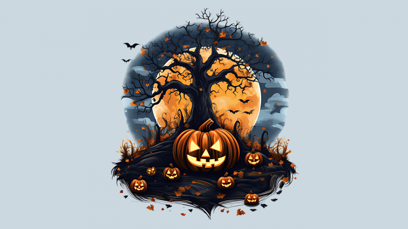 Halloween pumpkins, AI art, Halloween night, 5K, Wallpaper